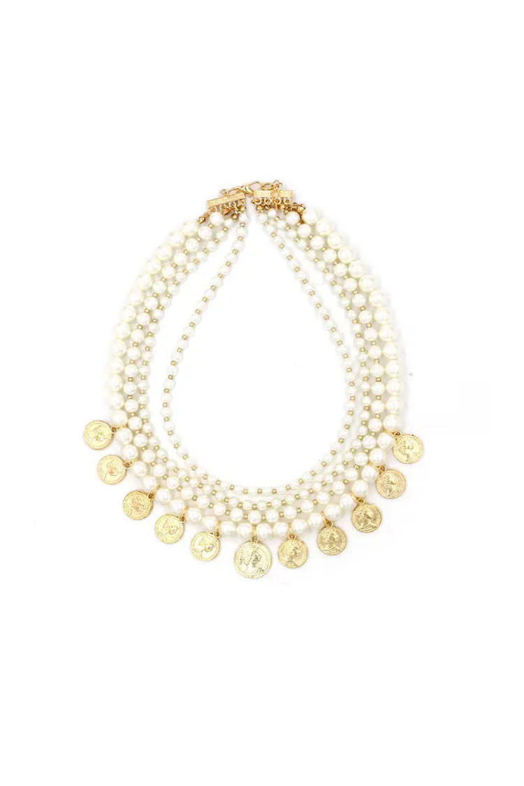Bessie Pearl Gold Coin Necklace