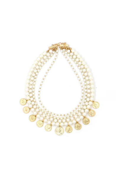 Bessie Pearl Gold Coin Necklace