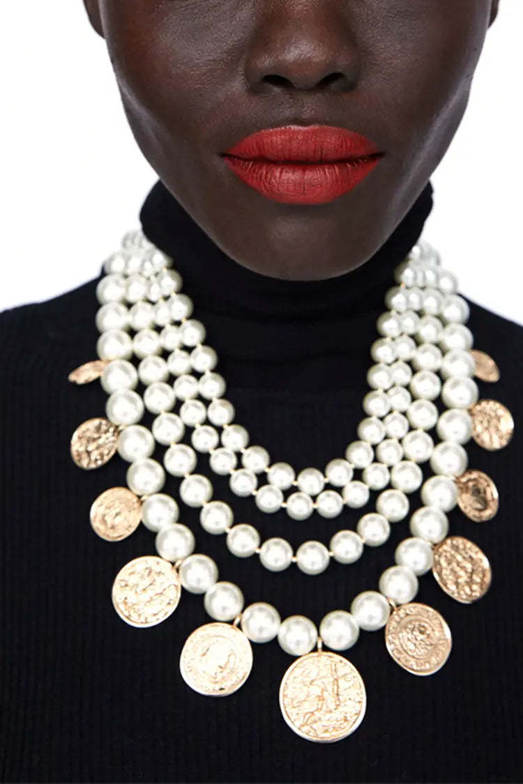 Bessie Pearl Gold Coin Necklace