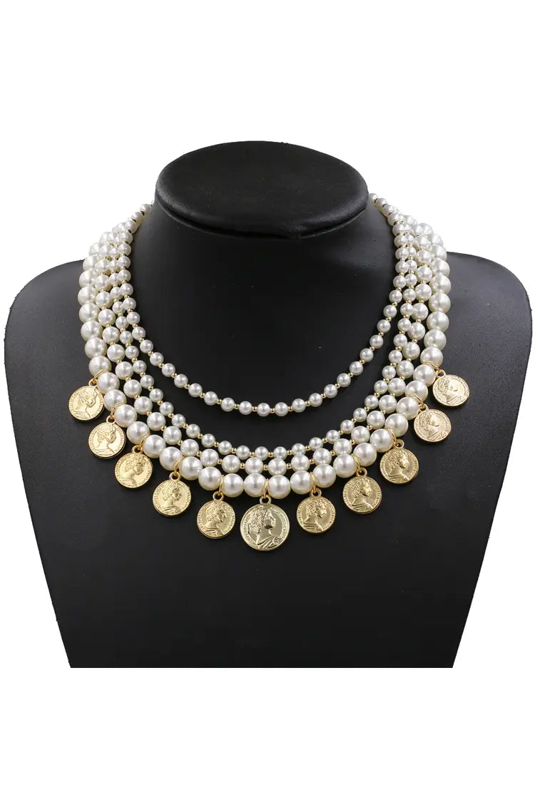 Bessie Pearl Gold Coin Necklace