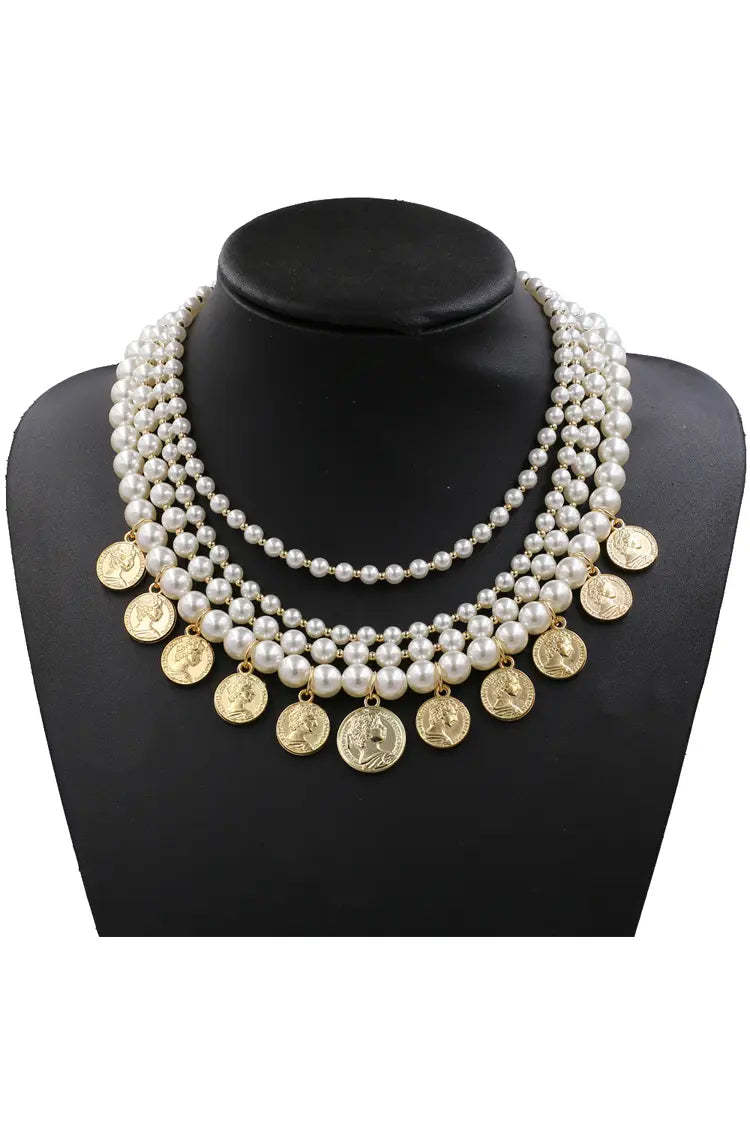 Bessie Pearl Gold Coin Necklace
