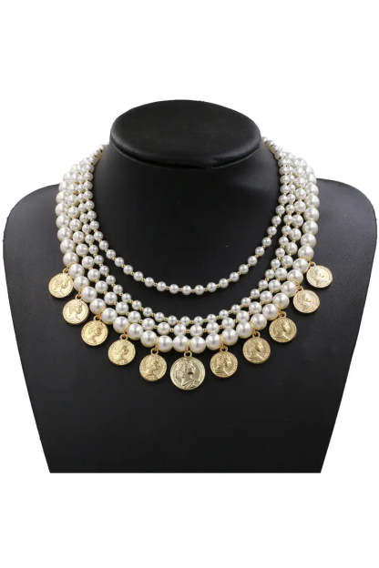 Bessie Pearl Gold Coin Necklace