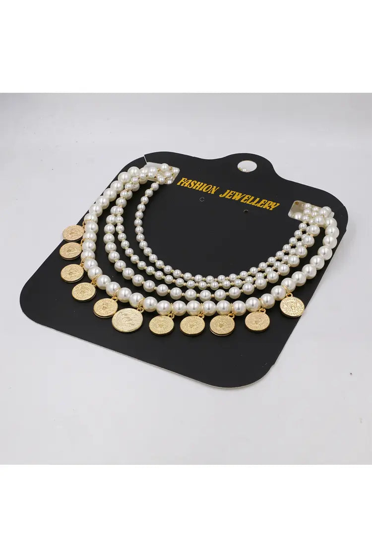 Bessie Pearl Gold Coin Necklace