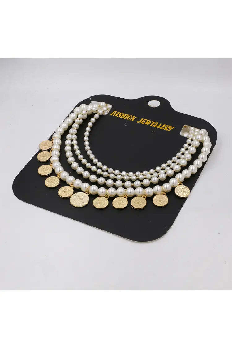 Bessie Pearl Gold Coin Necklace