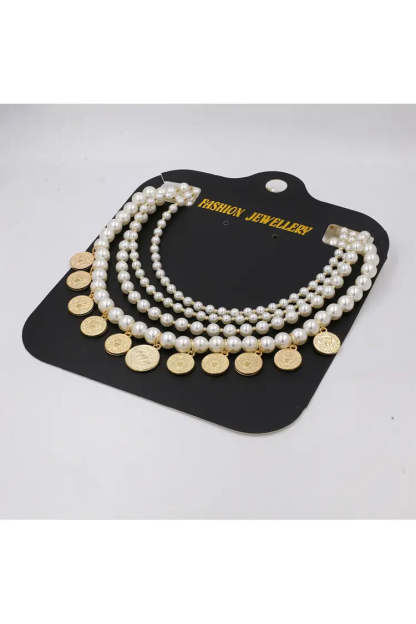 Bessie Pearl Gold Coin Necklace