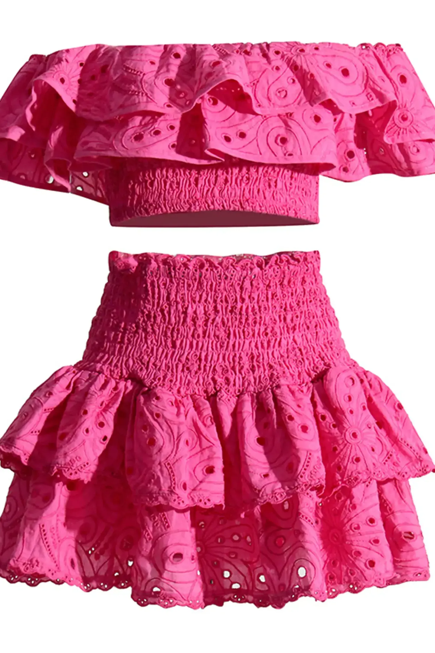 Janet Pink Floral Ruffle Off-Shoulder Set