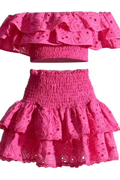 Janet Pink Floral Ruffle Off-Shoulder Set