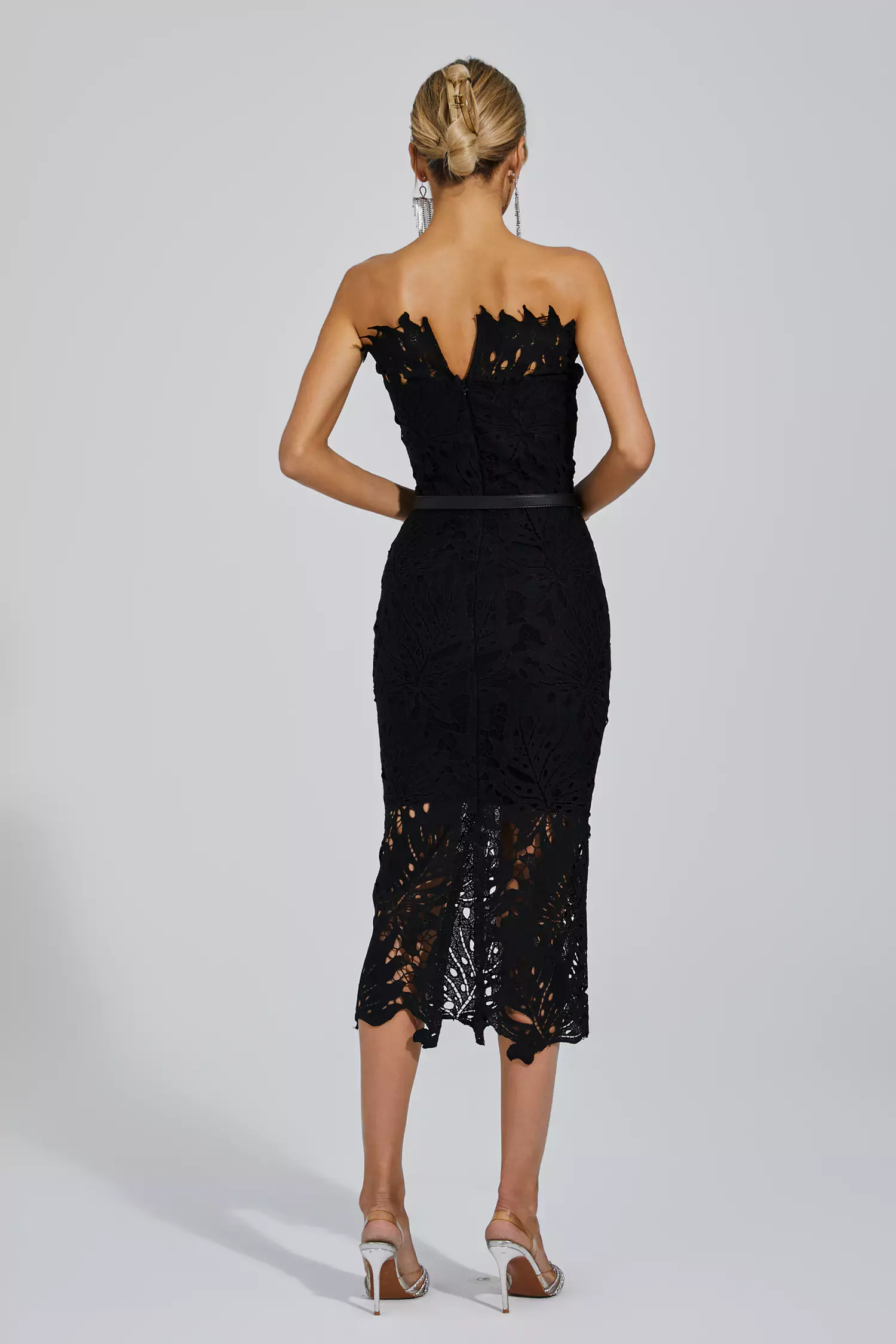 Clemens Black Floral Lace Midi Dress