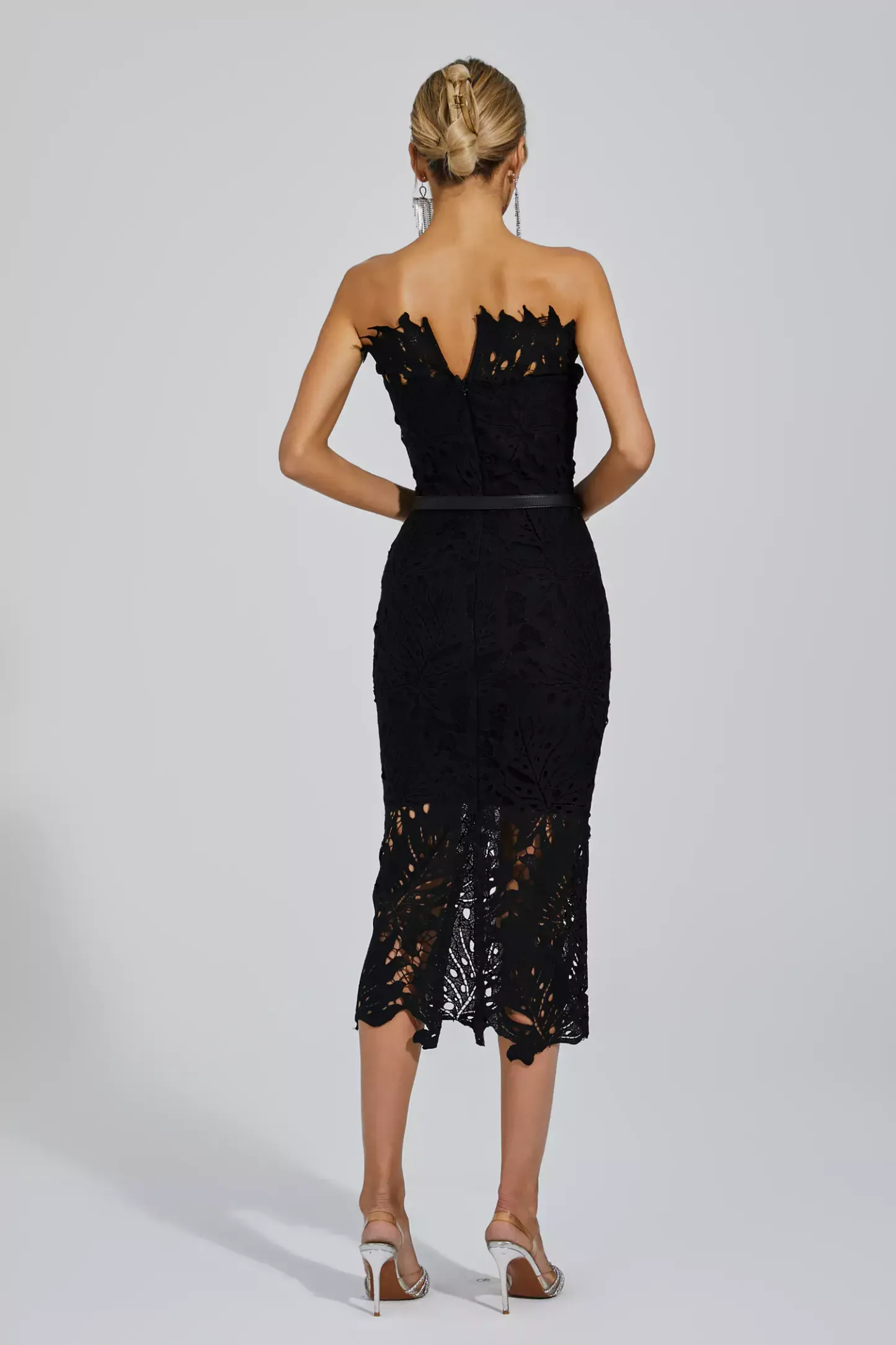 Clemens Black Floral Lace Midi Dress