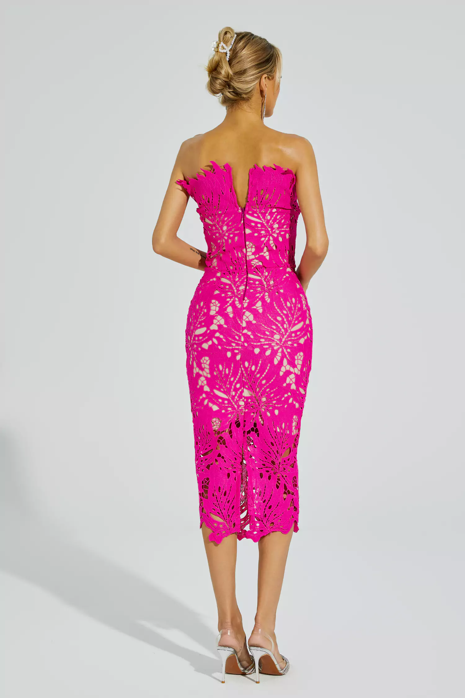 Clemens Rose Red Floral Lace Midi Dress