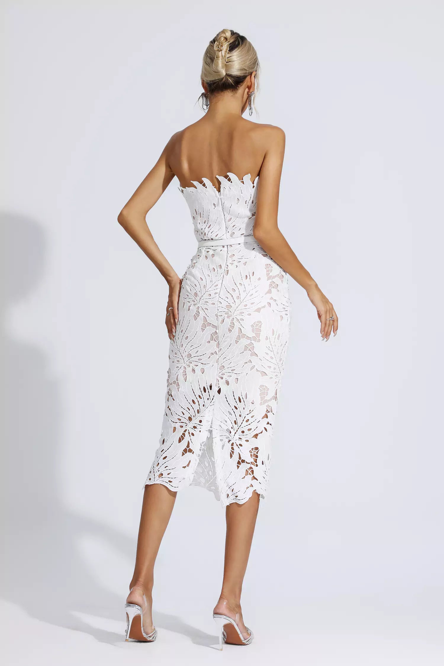 Clemens White Floral Lace Midi Dress