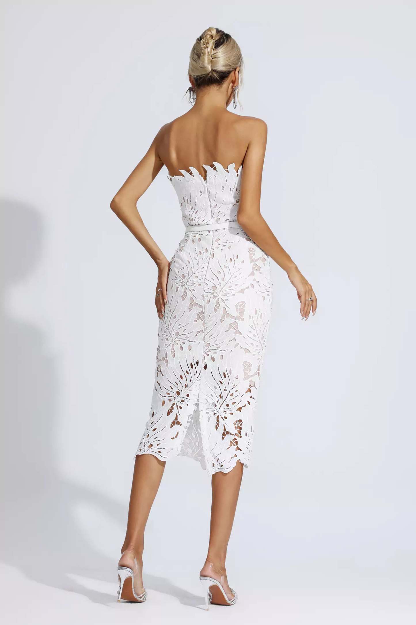 Clemens White Floral Lace Midi Dress