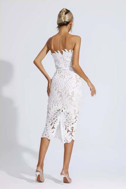 Clemens White Floral Lace Midi Dress