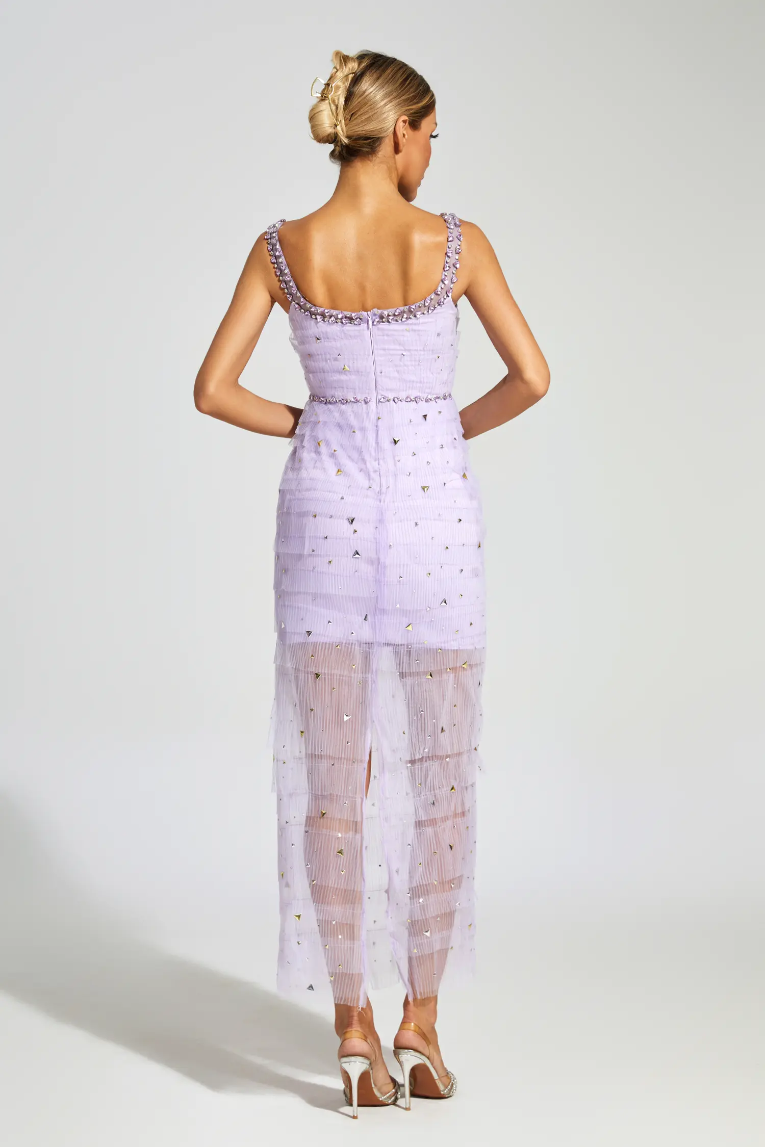 Colbert Purple Diamond Mesh Midi Dress