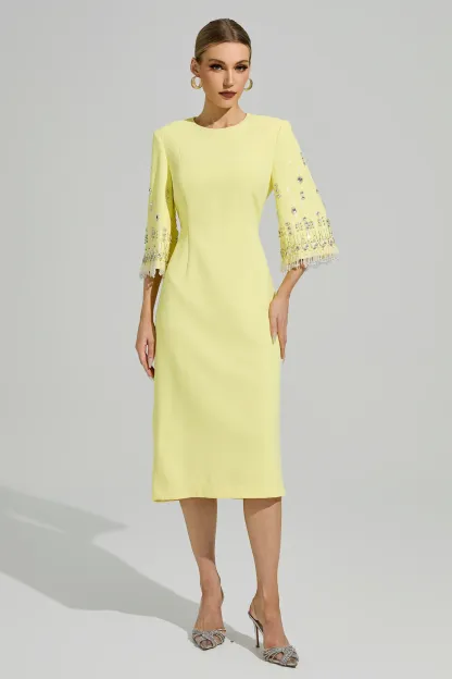 Liv Yellow Diamond Midi Dress