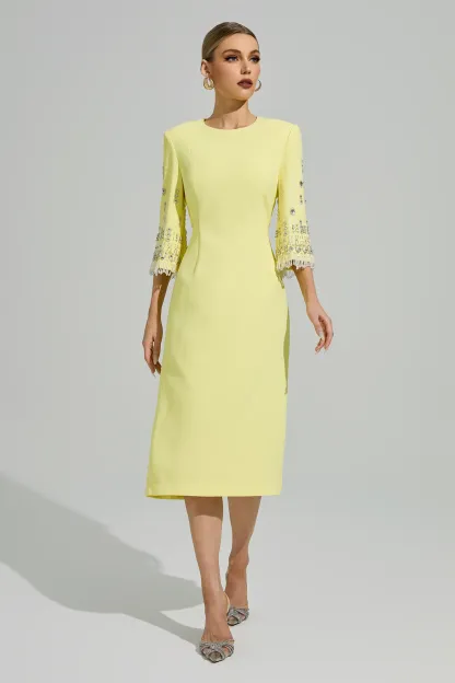 Liv Yellow Diamond Midi Dress