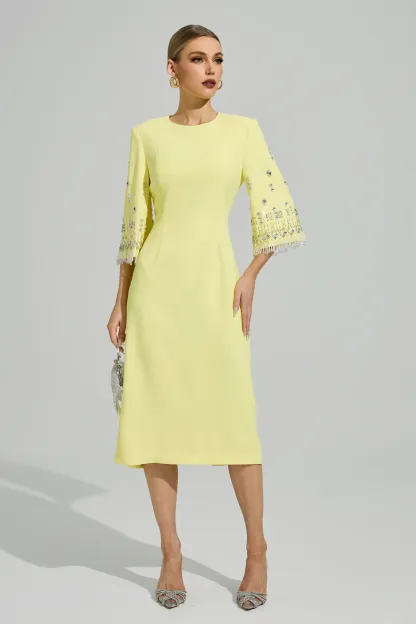 Liv Yellow Diamond Midi Dress