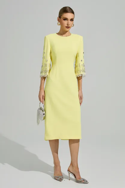 Liv Yellow Diamond Midi Dress