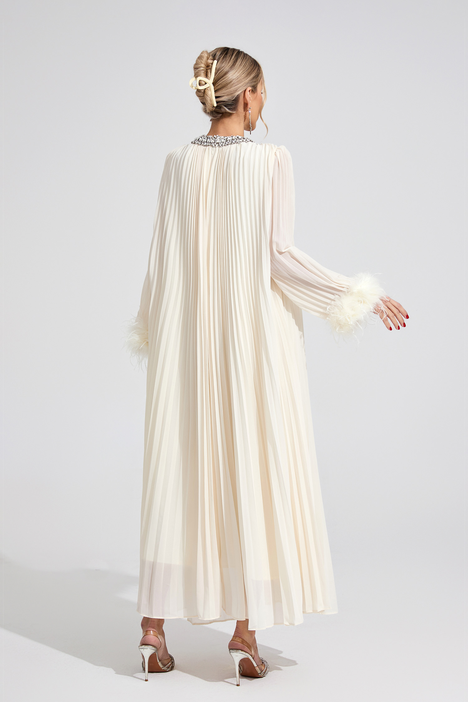 Night Apricot Feather Maxi Dress