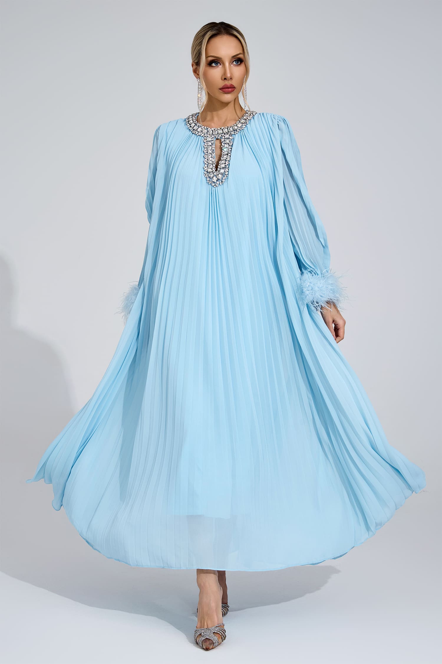 Night Blue Feather Maxi Dress