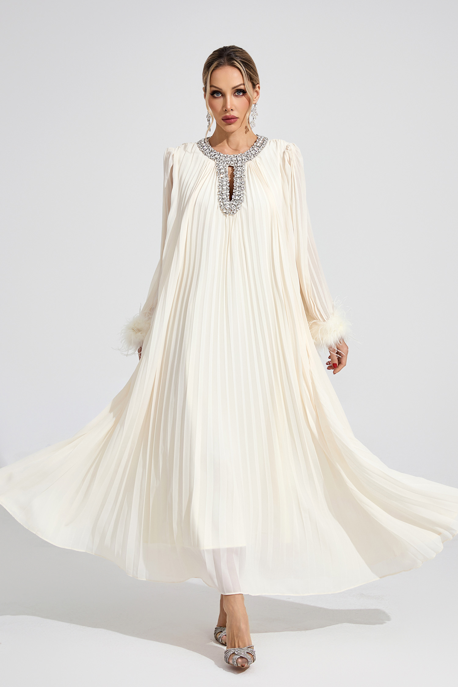 Night Apricot Feather Maxi Dress