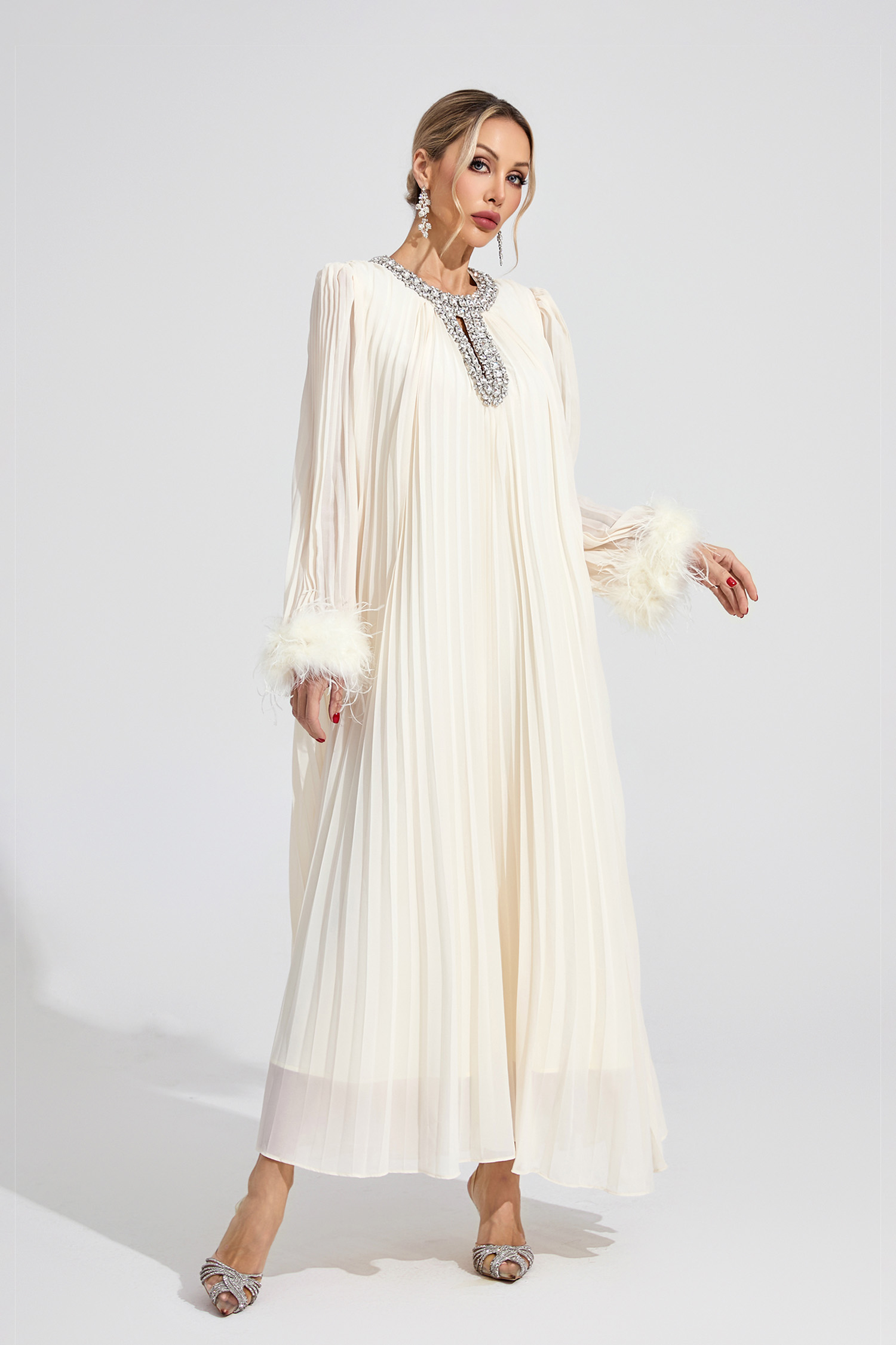 Night Apricot Feather Maxi Dress