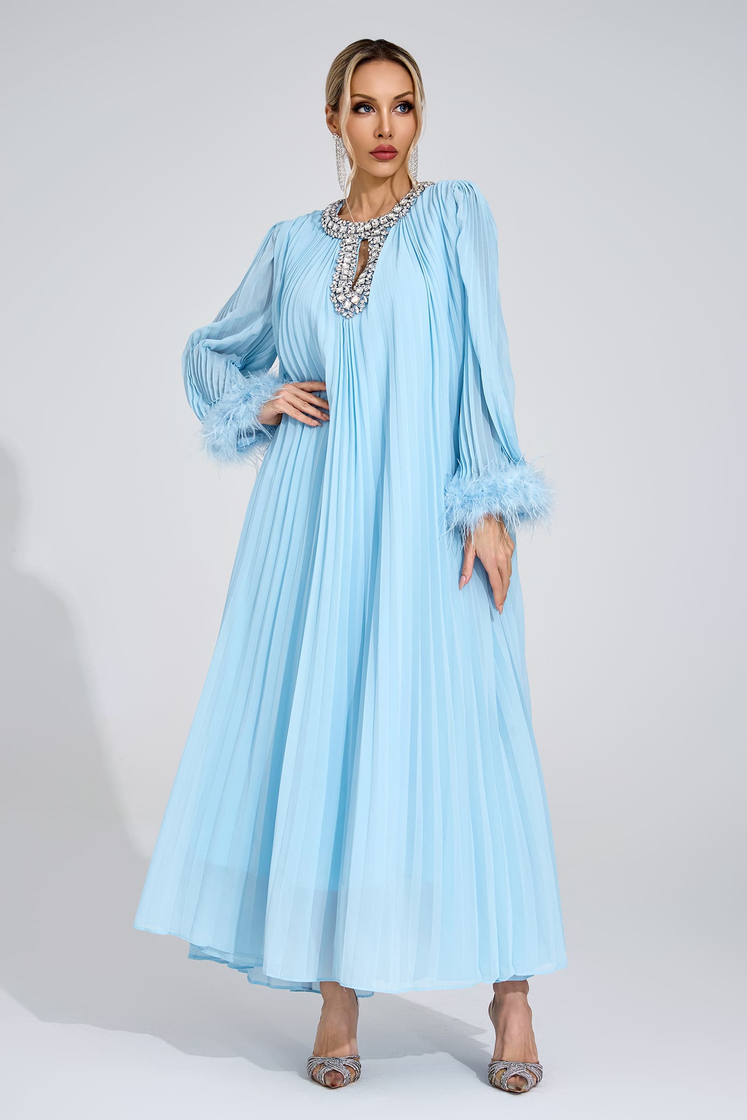 Night Blue Feather Maxi Dress
