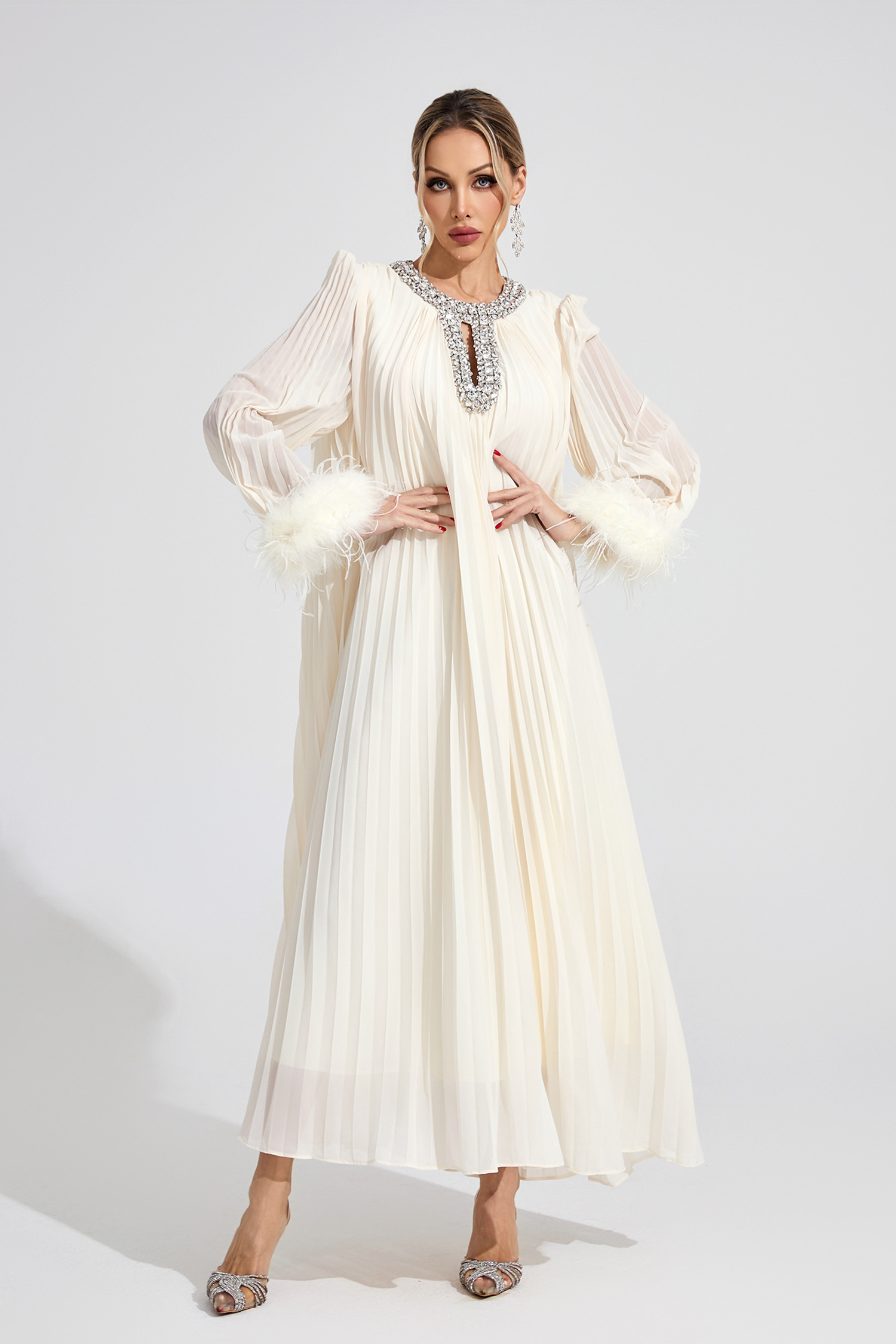 Night Apricot Feather Maxi Dress