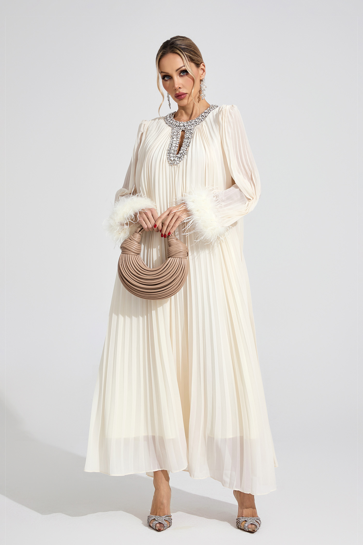 Night Apricot Feather Maxi Dress