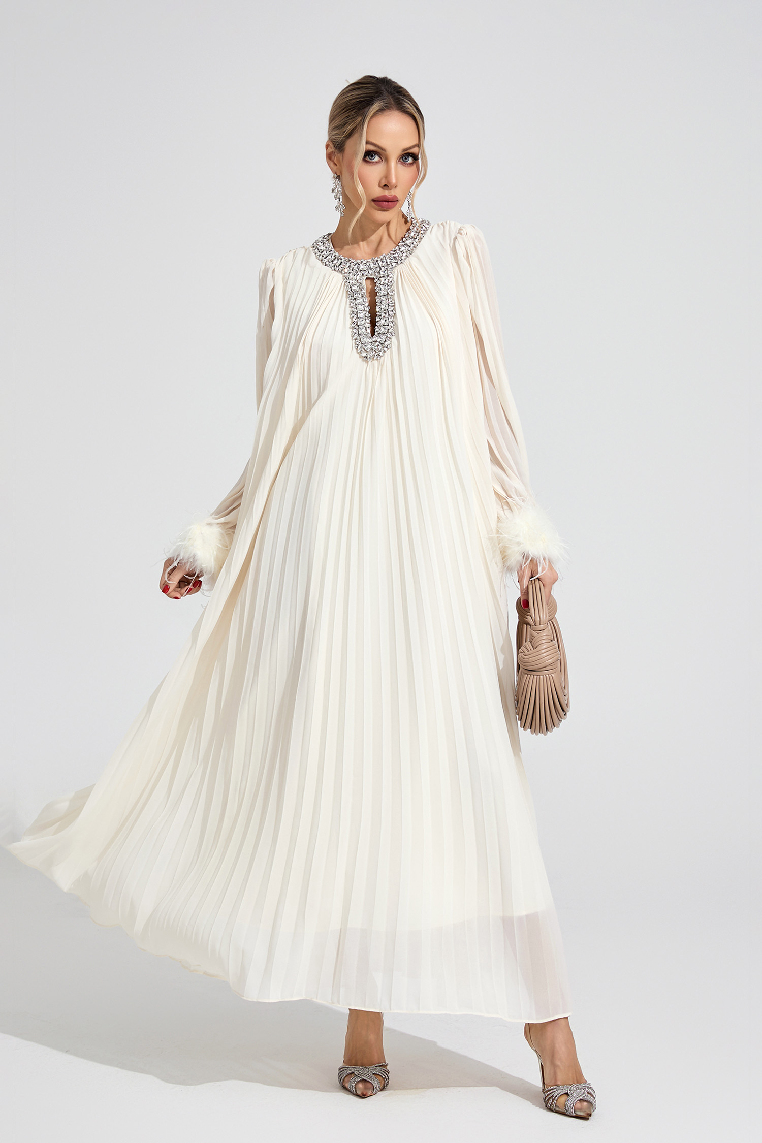 Night Apricot Feather Maxi Dress