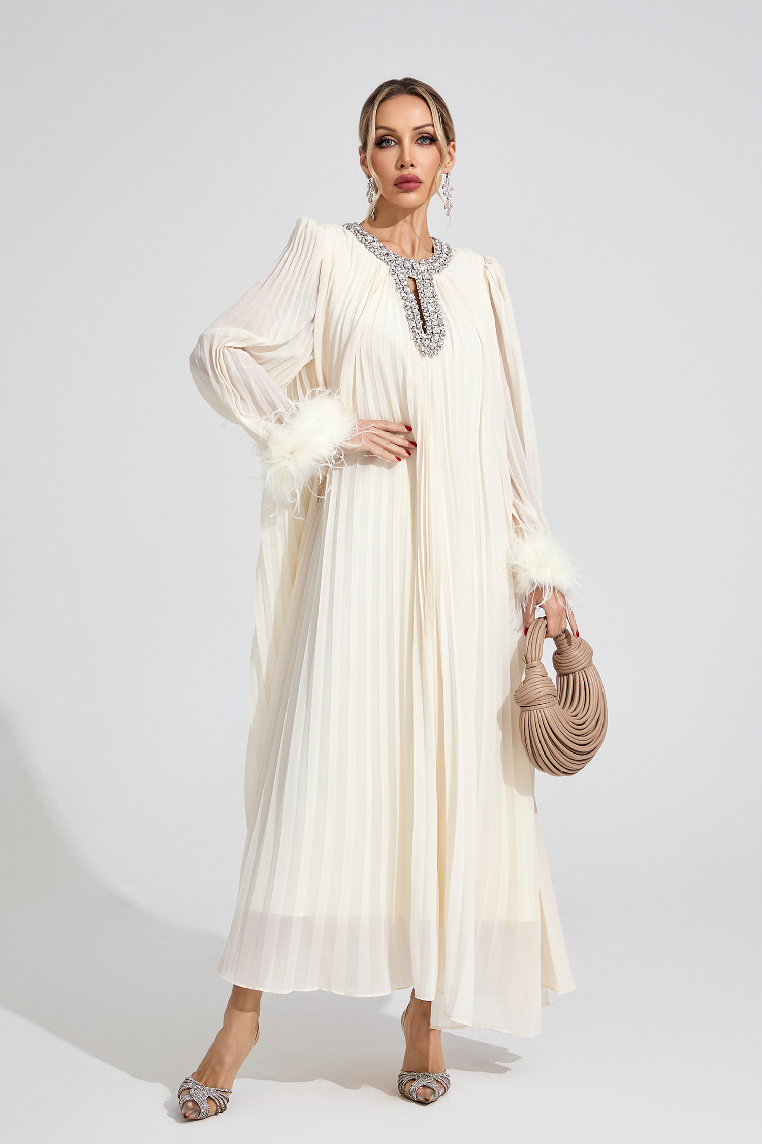 Night Apricot Feather Maxi Dress