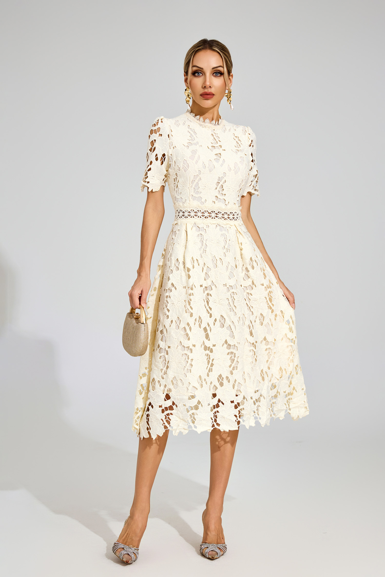 Kit Apricot Lace Cut Out Midi Dress