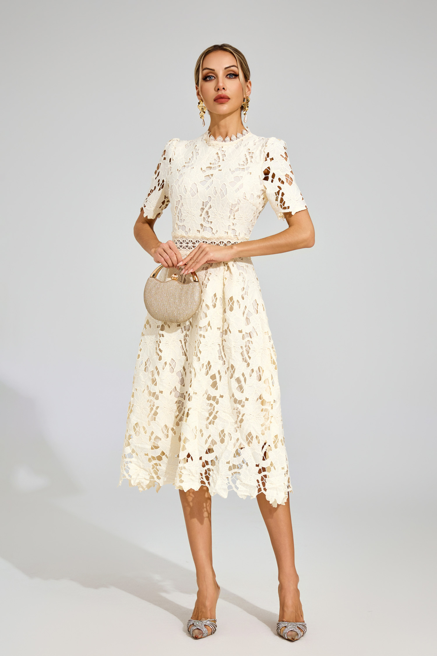 Kit Apricot Lace Cut Out Midi Dress