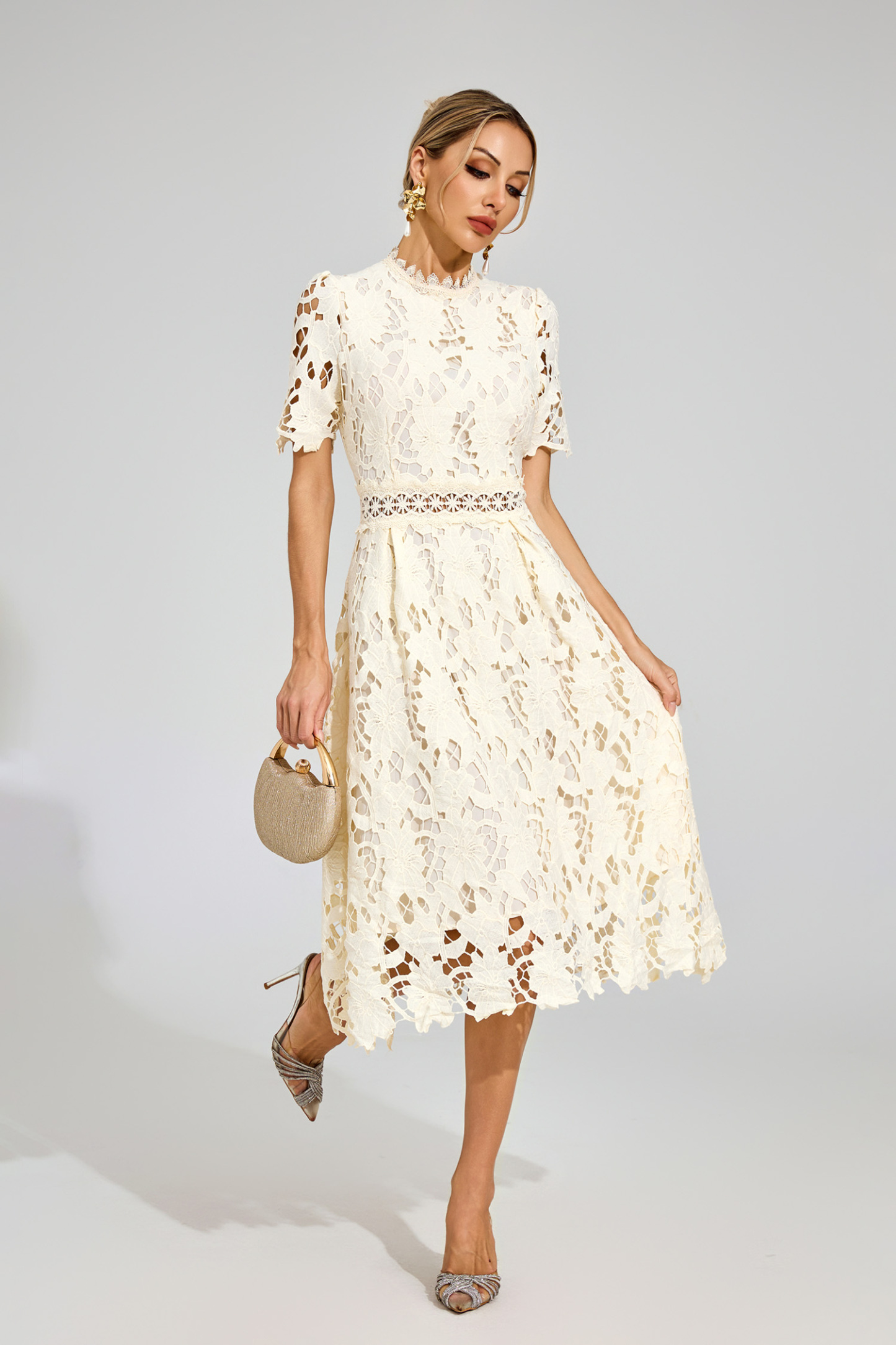 Kit Apricot Lace Cut Out Midi Dress