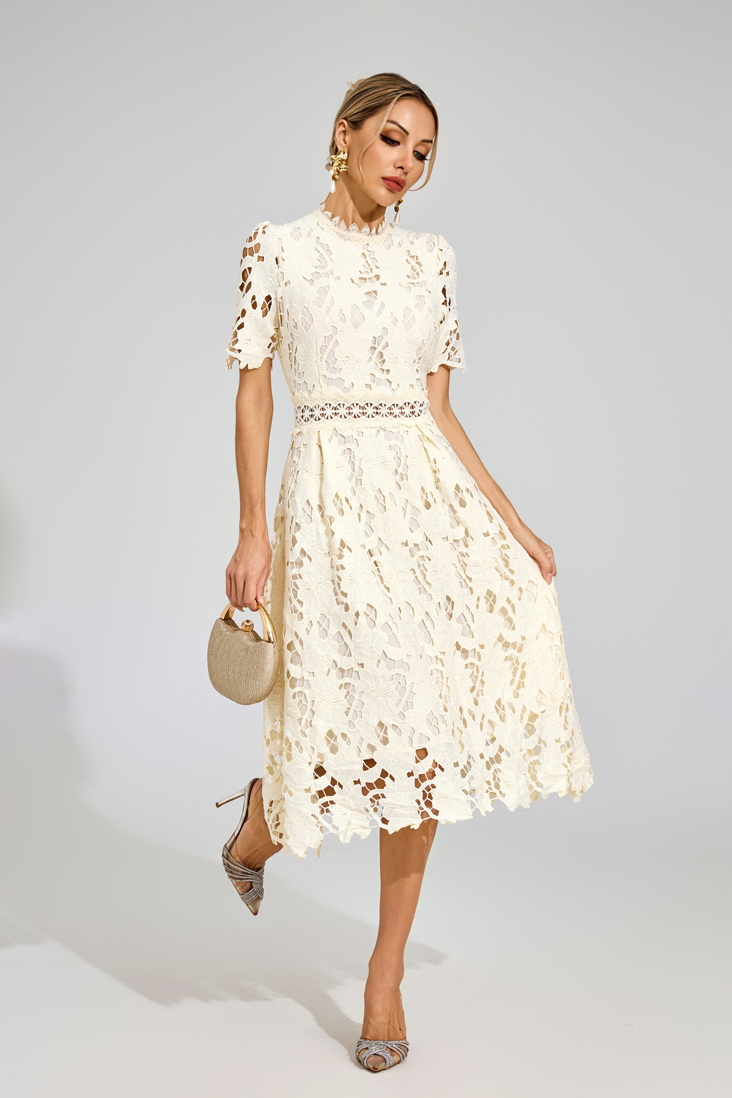 Kit Apricot Lace Cut Out Midi Dress