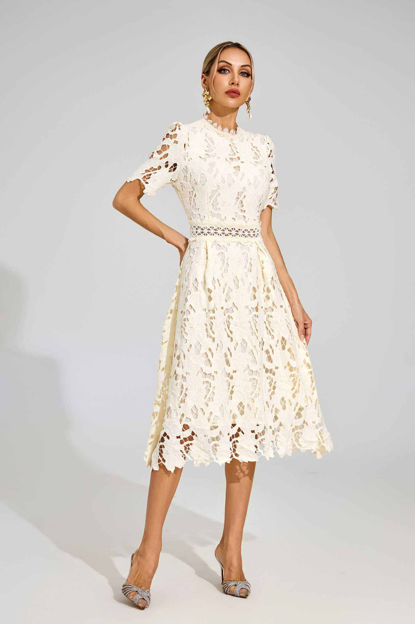 Kit Apricot Lace Cut Out Midi Dress
