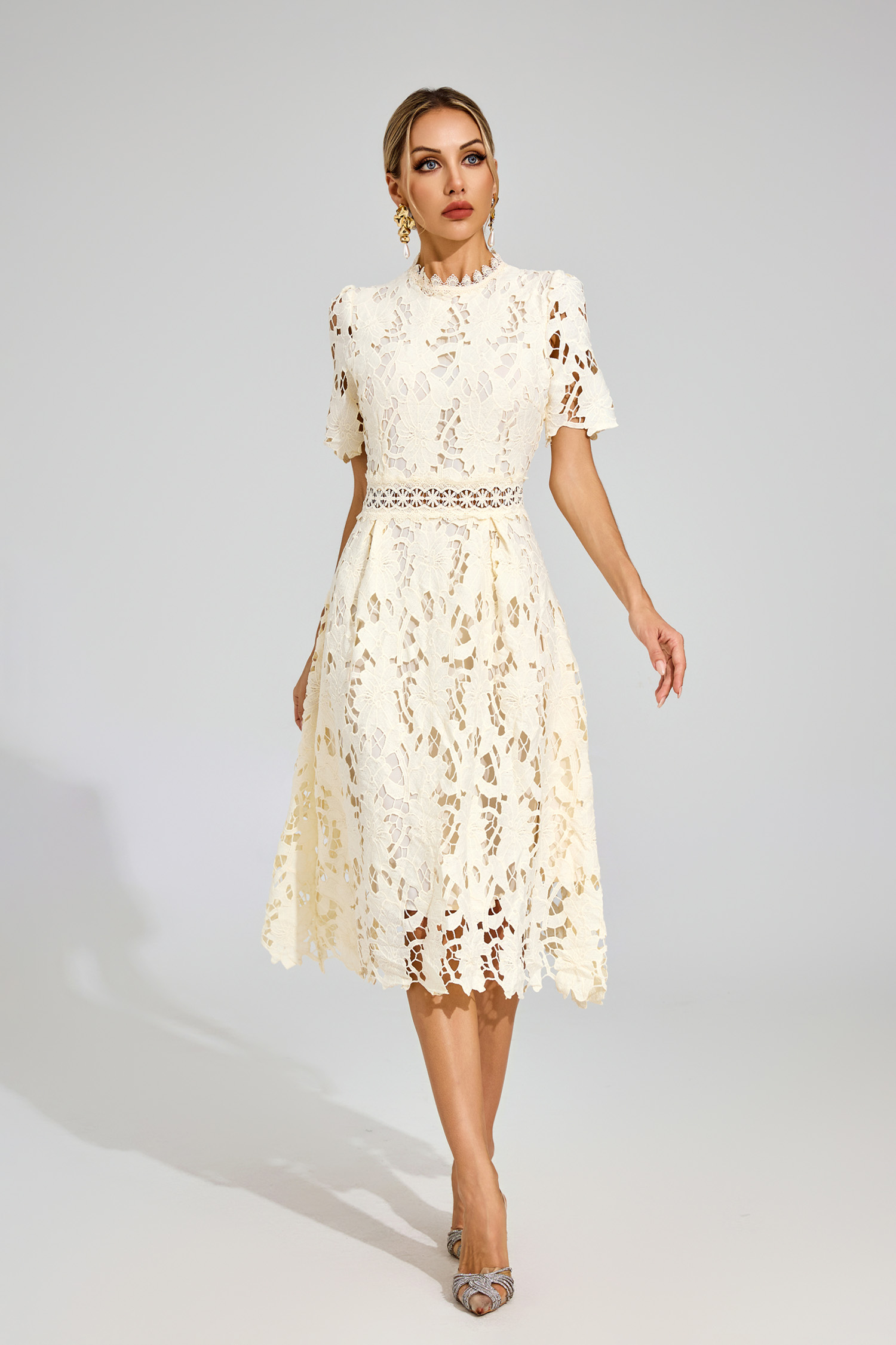 Kit Apricot Lace Cut Out Midi Dress