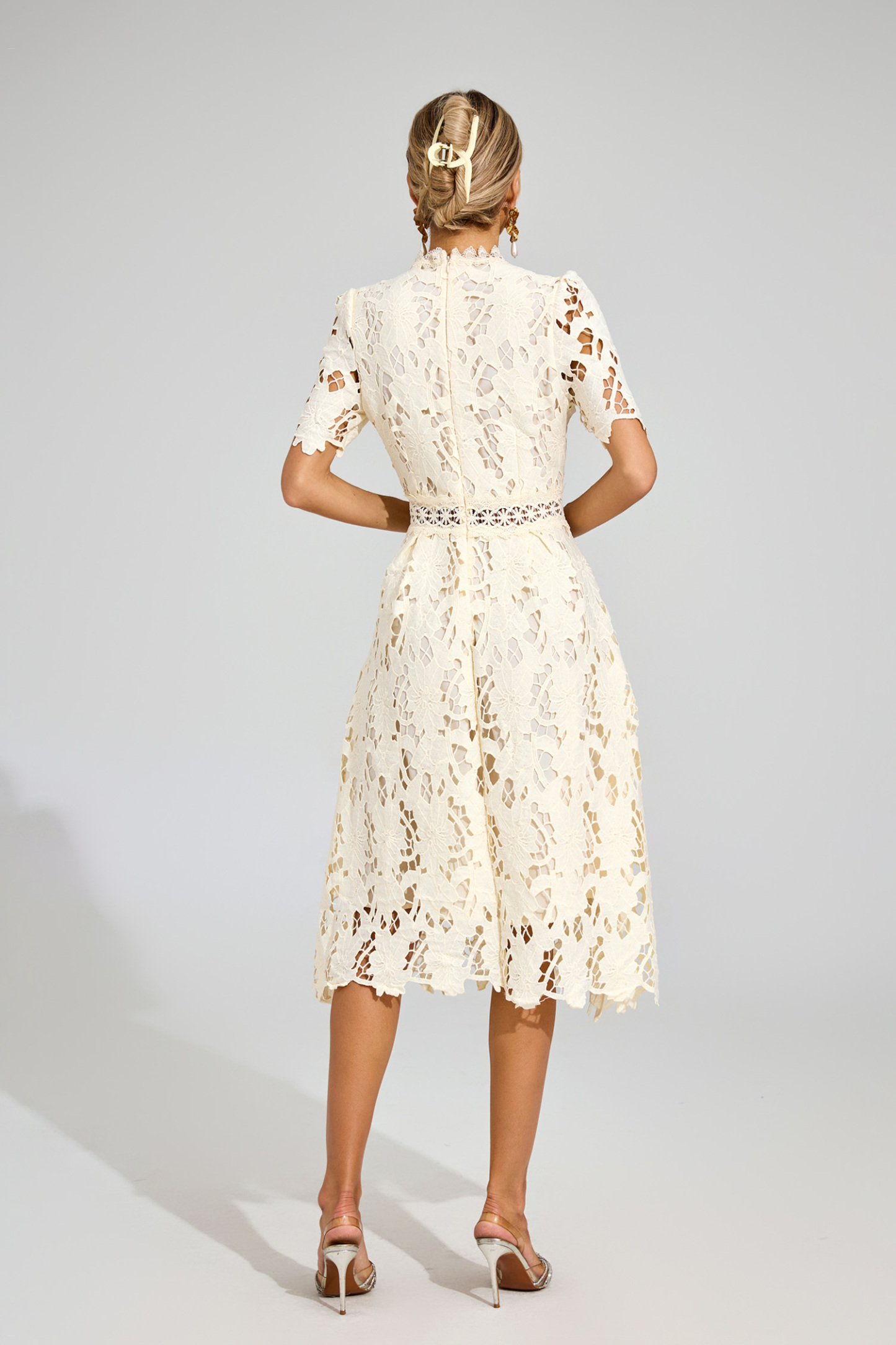 Kit Apricot Lace Cut Out Midi Dress