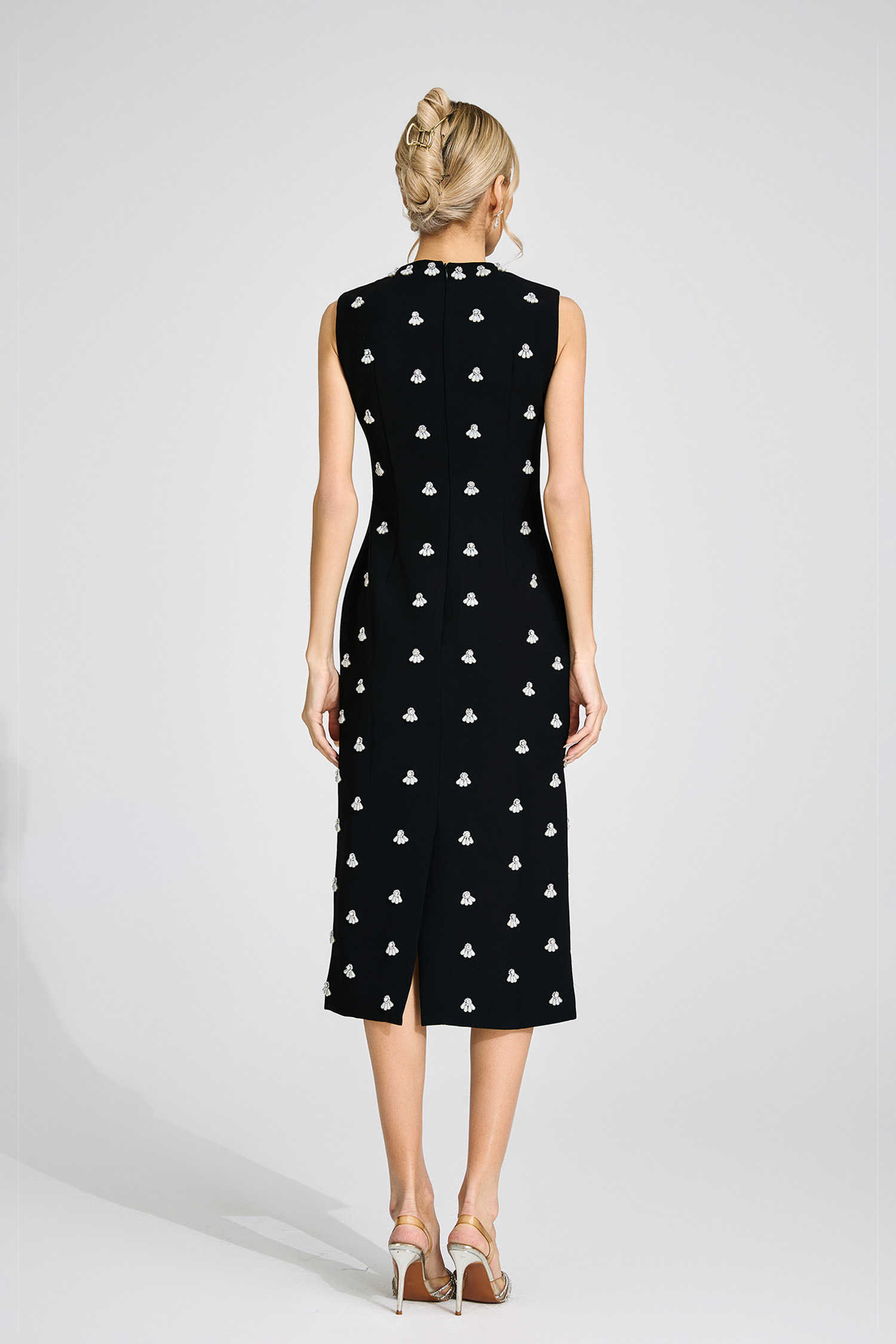 Sage Black Beaded Midi Dress