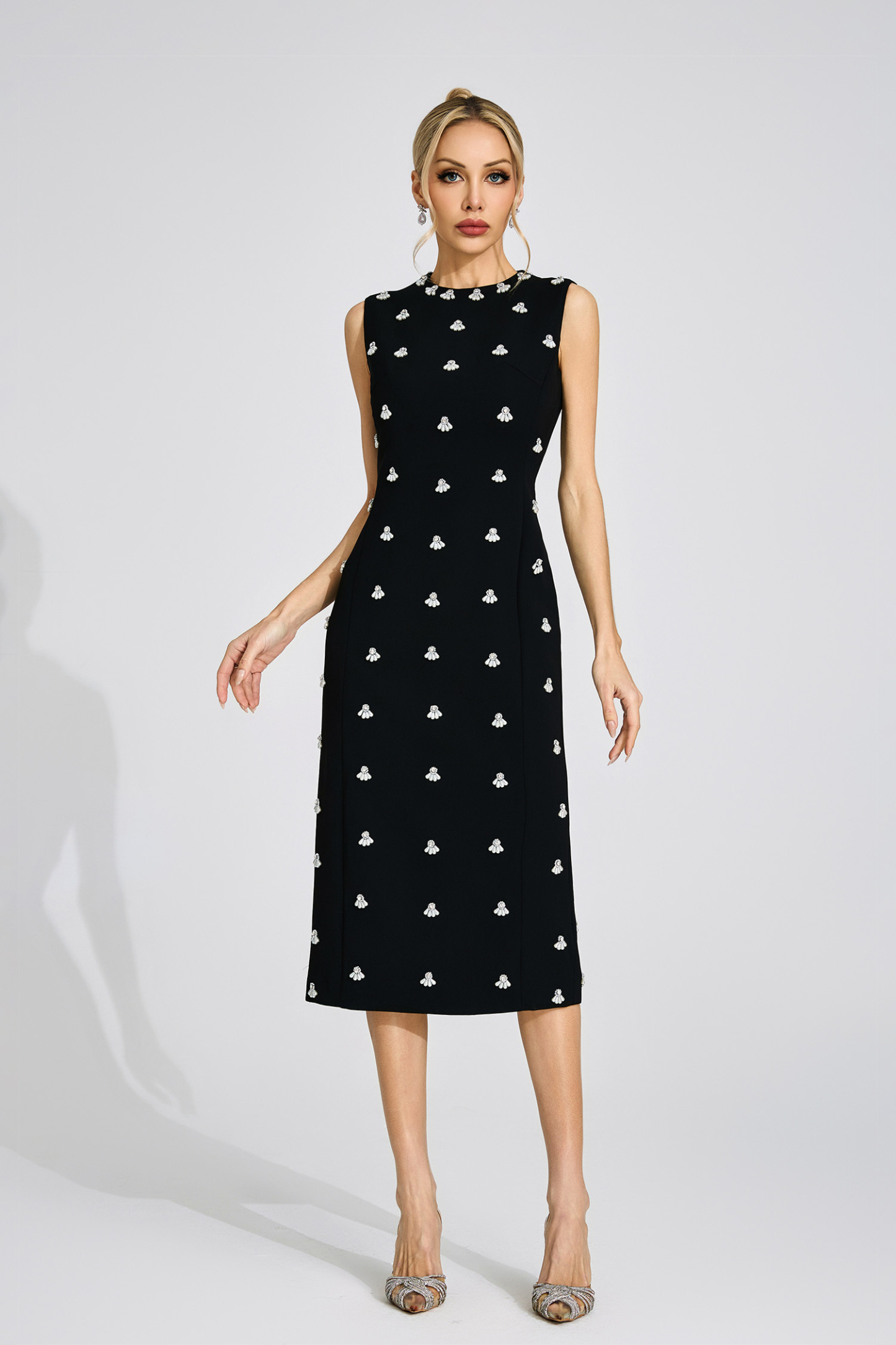 Sage Black Beaded Midi Dress
