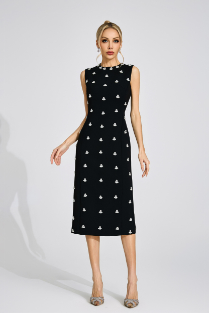 Sage Black Beaded Midi Dress