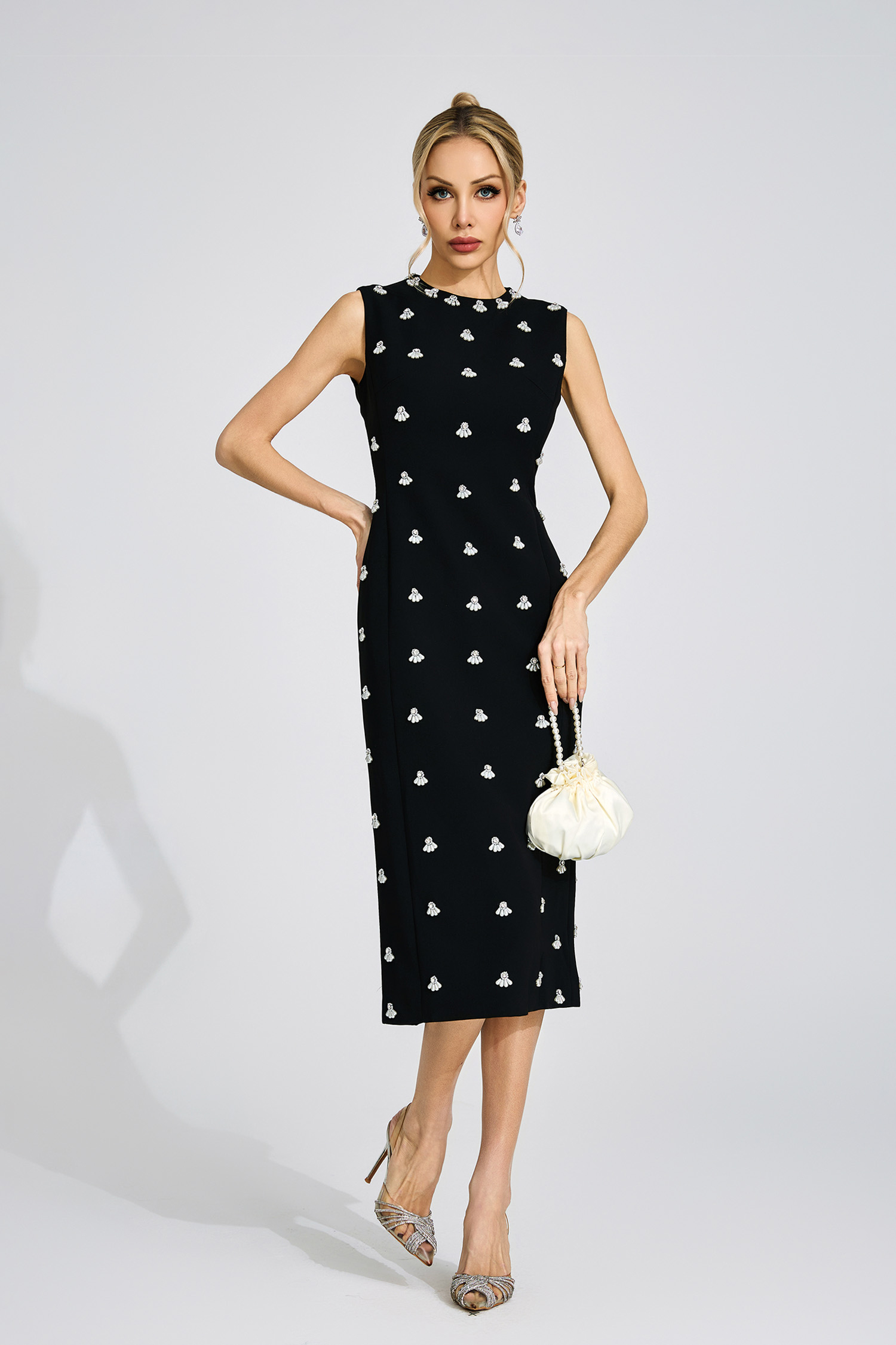 Sage Black Beaded Midi Dress