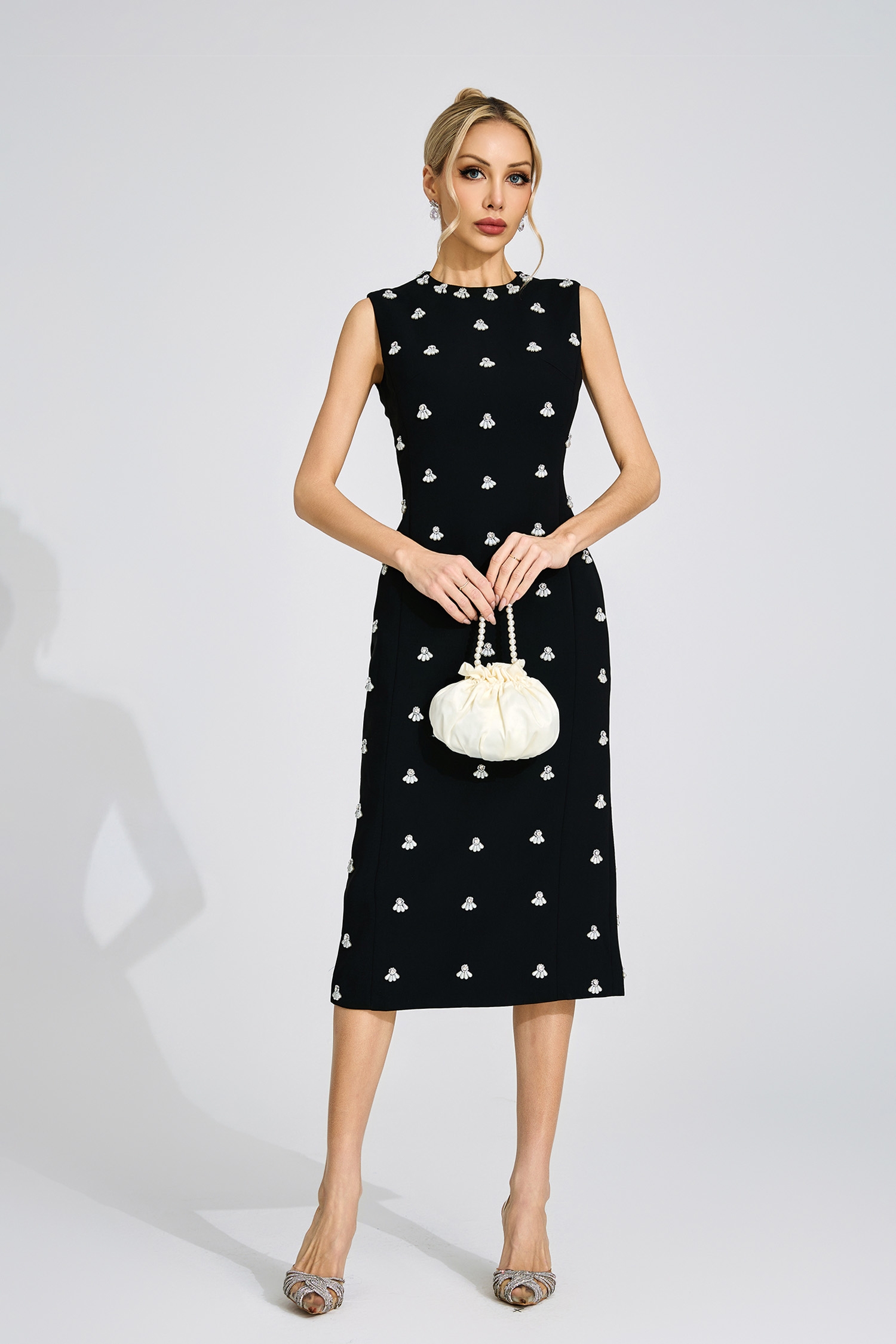 Sage Black Beaded Midi Dress