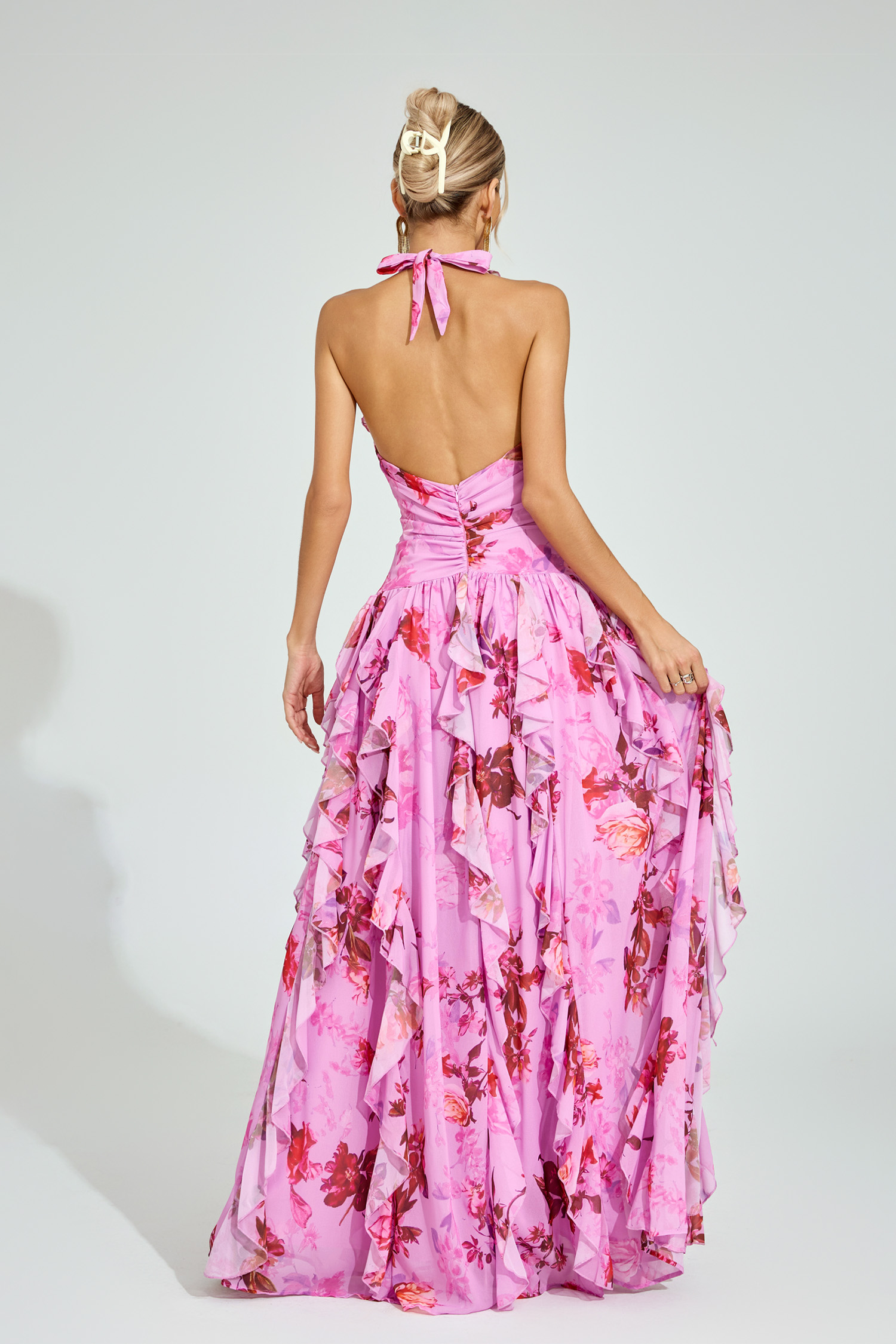 Nixon Pink Floral Halter Maxi Dress