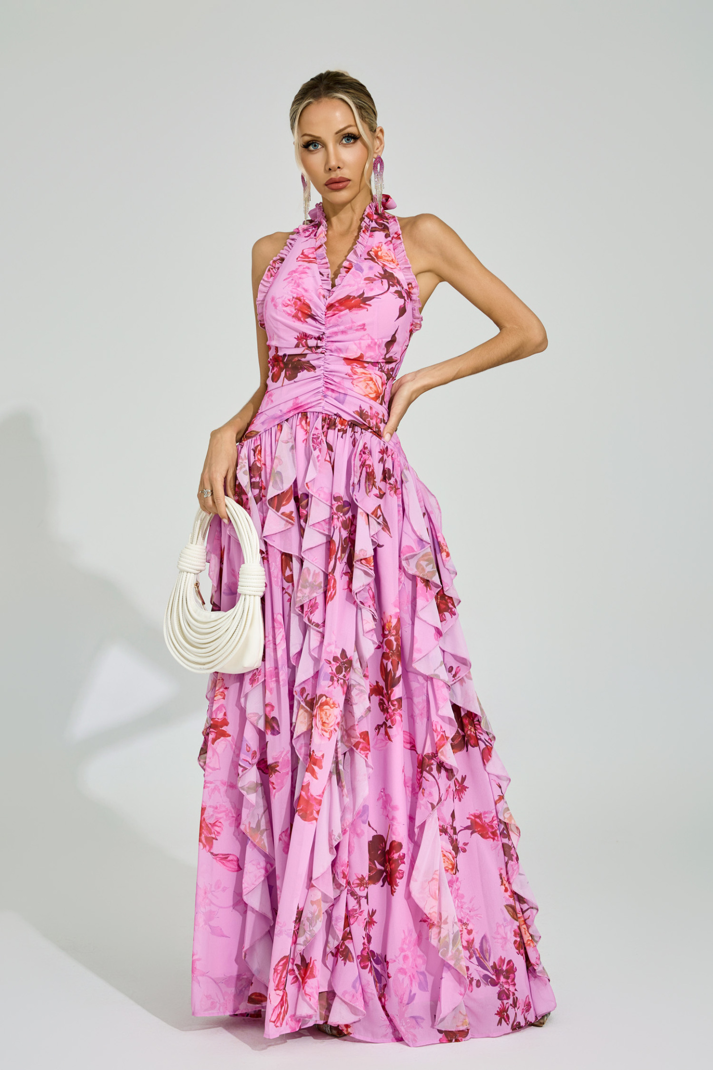 Nixon Pink Floral Halter Maxi Dress