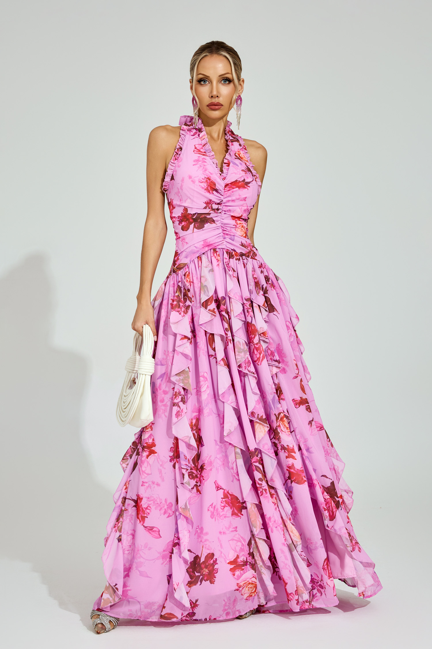 Nixon Pink Floral Halter Maxi Dress