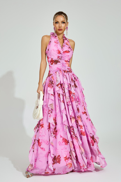 Nixon Pink Floral Halter Maxi Dress