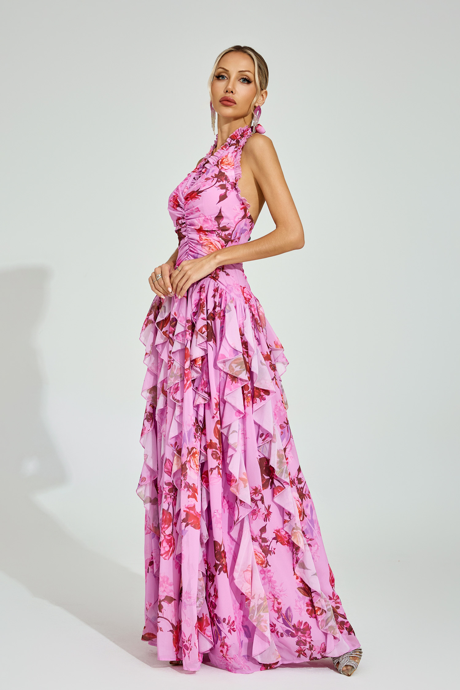 Nixon Pink Floral Halter Maxi Dress