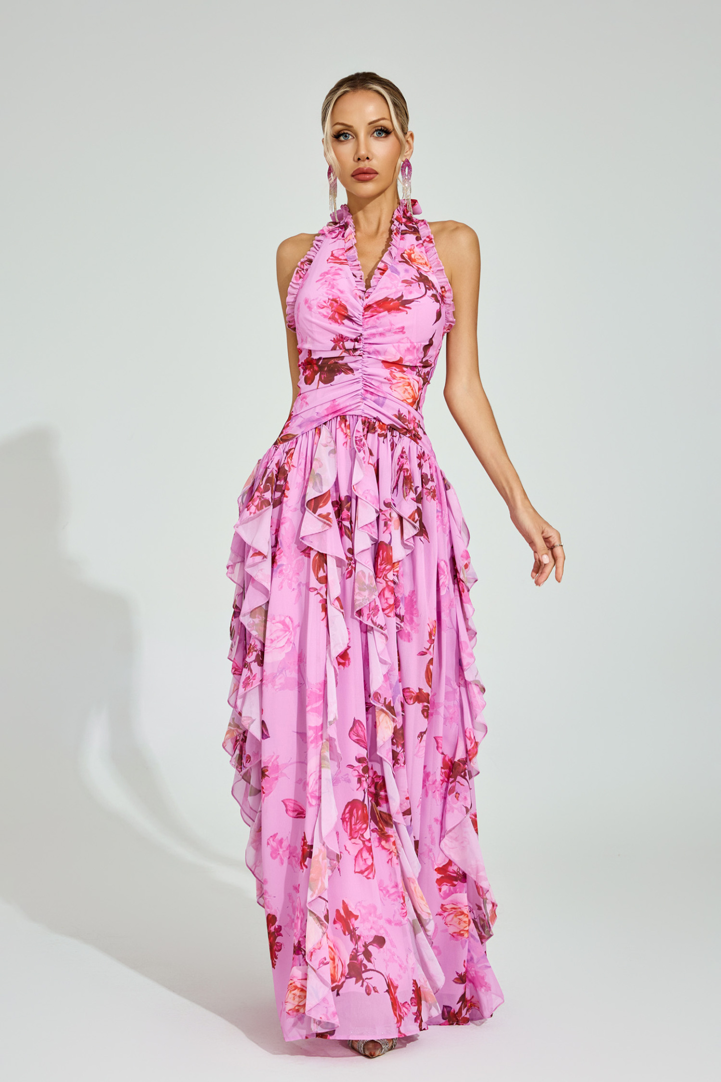 Nixon Pink Floral Halter Maxi Dress