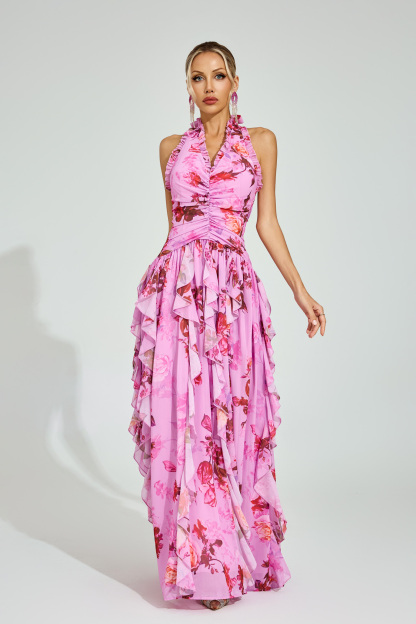 Nixon Pink Floral Halter Maxi Dress